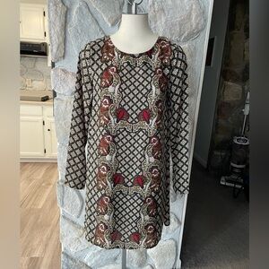 Xhilaration Green And Red Pattern Mini Length Long Sleeve Dress- Size Small